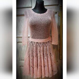Handknit Handmade Pink Lace Knit Dress